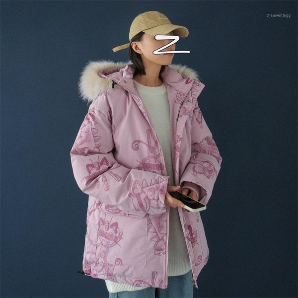 

women winter warm jacket loose harajuku print winter hooded parka coats female warm jacket lady thicken fashions outwear hooded1, Black
