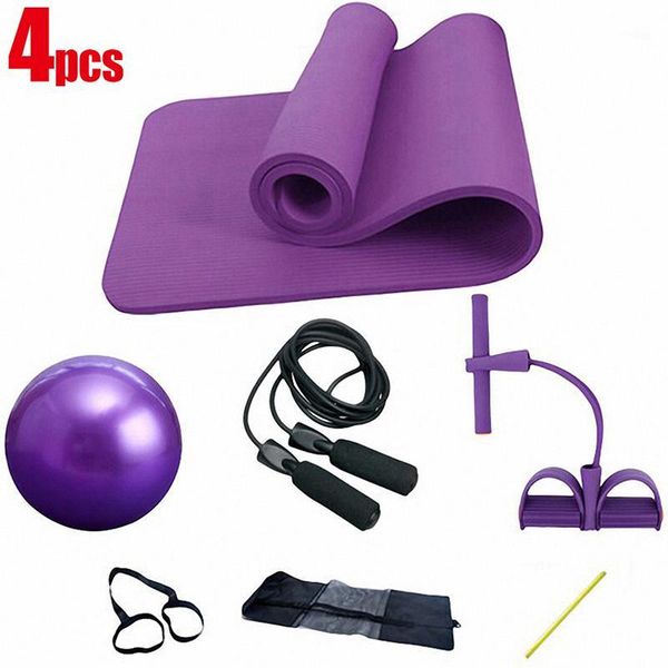 

yoga mats 4 piece pilates set kit 10mm thick nbr mat 25cm pilate ball jump rope home training exercise equipment1