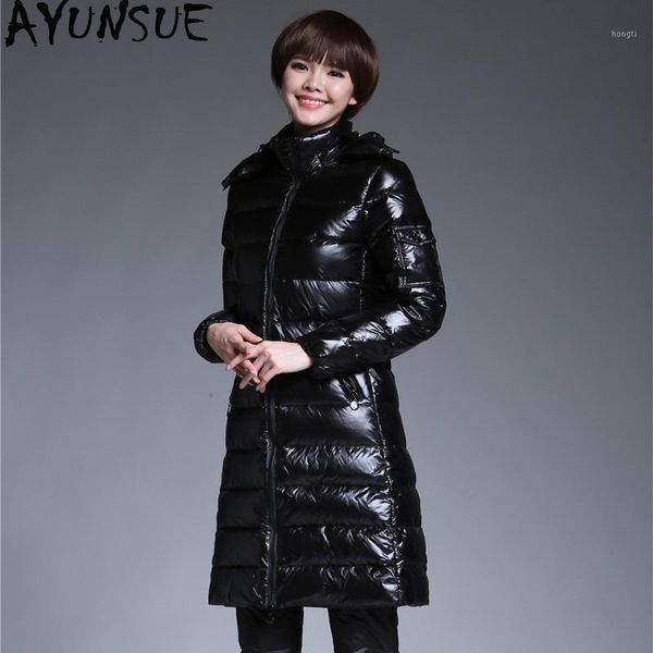 

ayunsue women's winter down jackets long coat duck down jacket woman hooded thick warm puffer jacket invierno mujer 2020 kj26621, Black