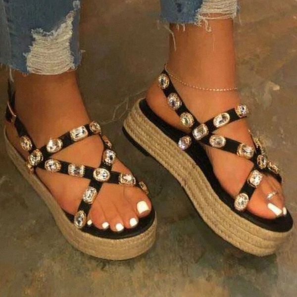 

women rhinestone sandals women platform heels back strap buckle fashion beach ladies shoes zapatos de mujer 35-43 #zo2v