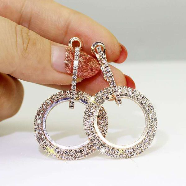 

european and american popular exaggerated atmosphere full circle diamond earrings s925 silver needle popcorn, Golden;silver