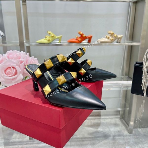 

2022 womens slingbacks designer gladiator sandals women rivet shoes black red nude white extreme high heels pumps