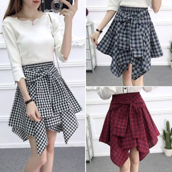 

2020 new women england style casual plaid pleated skirts shorts high waist plaided mini skirt same size1, White;black