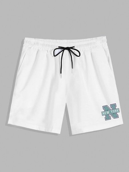 

romwe guys letter graphic drawstring shorts 11vh#, Black