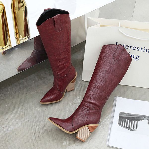 

2021 knee ins woman more size leather fetish white knight lady boots 10cm shoes high heels xiu0, Black