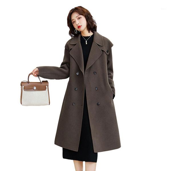

high-quality woolan coat woman mid-length autumn winter wool jacket female new loose hepburn style popular woolen overcoat women1, Black