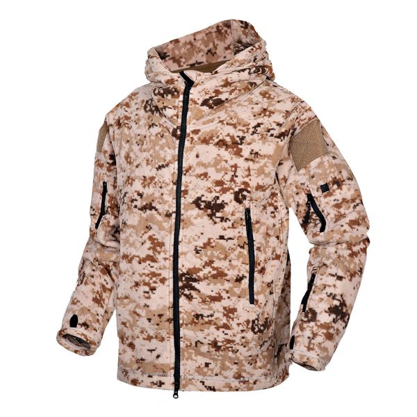 

outdoor sports warm camo tactical jacket winter men hiking camping cycling army training soft shell thermal hooded fleece coat q1201, Black;brown