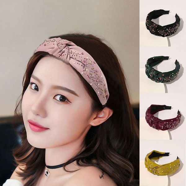 

vintage colorful rhinestone women wide side hair hoop headband casual cross knot head hoop non-slip hairband hair accessories q bbysvn