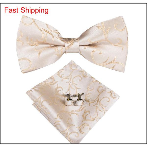 

hi-tie fashion bowties men sliver floral male marriage butterfly wedding bow ties with handkerchief cufflinks n qylile bde_home, Black;gray