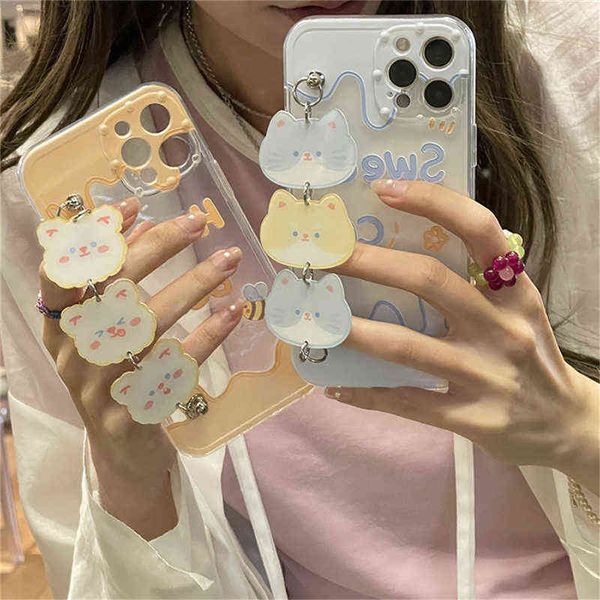 Cassa del telefono del braccialetto del simpatico gatto della Corea per iPhone 11 12 13 Pro XS Max X XR 7 8 Plus SE Kawaii Ice Cream Cover posteriore antiurto morbida AA220308