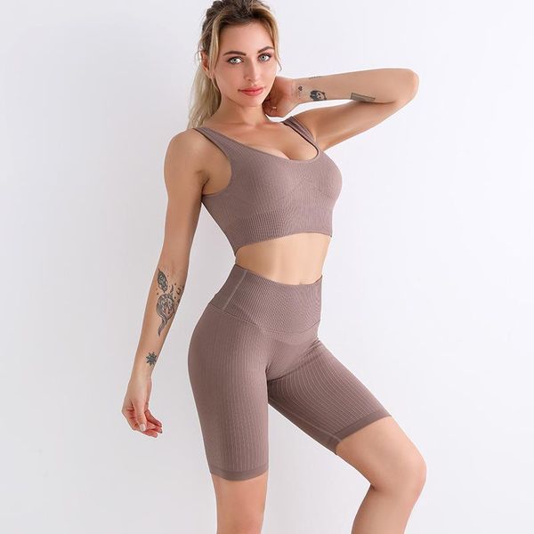 

yoga outfits solid seamless push up 2 pieces set breathable gym workout sports suit elastic short leggings bras female tracksuit, White;red