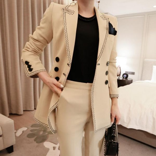 

new fashion women solid pencil pants temperament embroidery slim suit women comfortable work style thick pant suits1, White;black