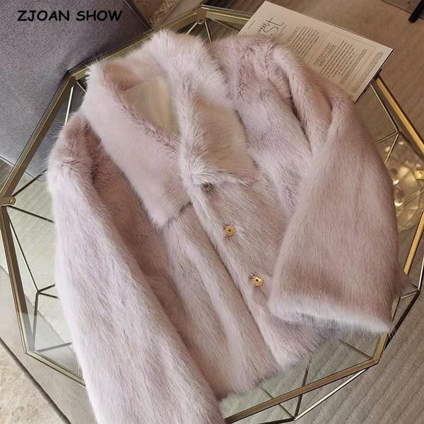 

winter lapel hairy shaggy faux fur coat trendy women long sleeve furry fur warm jacket short outerwear, Black