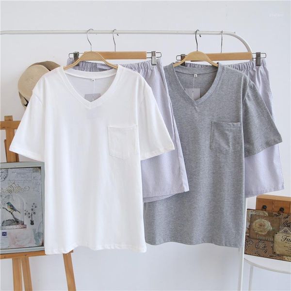 

men's sleepwear men pajamas 2pcs shirt&shorts 2021 summer cotton nightwear pijamas set intimate lingerie casual bathrobe home clothes1, Black;brown