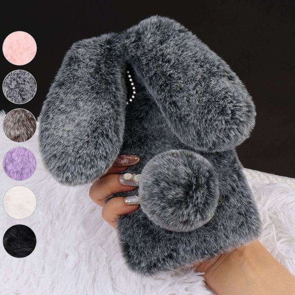 

plush rabbit phone shell galaxy s20 plus ultra case for samsung s7 edge s8 s9 s10 s10e cover soft cute 360 fur coque