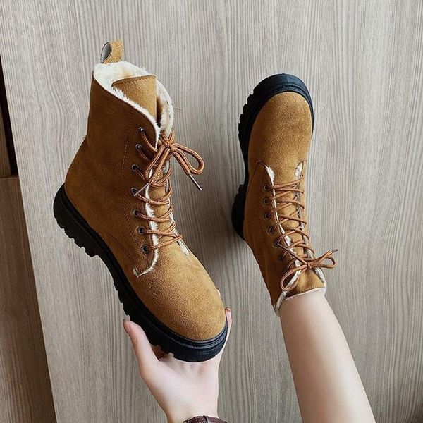 

womens fashion suede round toe lace up high outdoor combat ankle boots winter warm shoes, Black