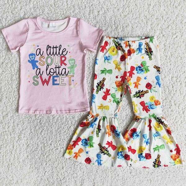 

wholesale baby girl clothes set kids outfits fashion kid clothing boutique girls bell bottom pants sest short sleeve wholesale children outf, White