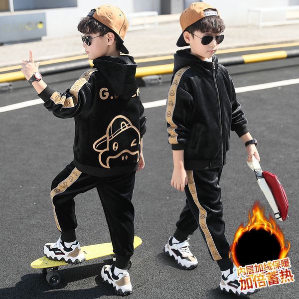 

boys gold velvet suit 2020 new autumn winter big boy children's wear plush and handsome trend, White