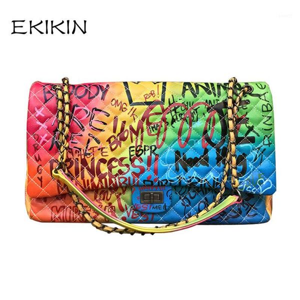 

2018 summer new fashion shoulder crossbody women bag european style color graffiti diamond lattice chain bag1