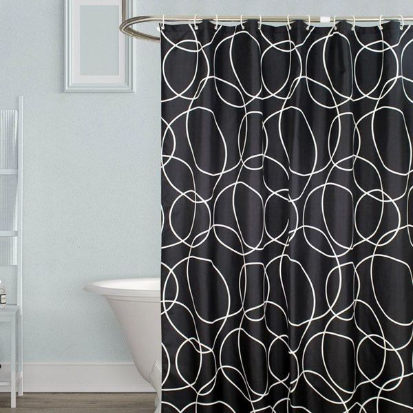 

black endless waterproof shower curtain bathroom decor thicken polyester fabric mildewproof bath screens with plastic hooks