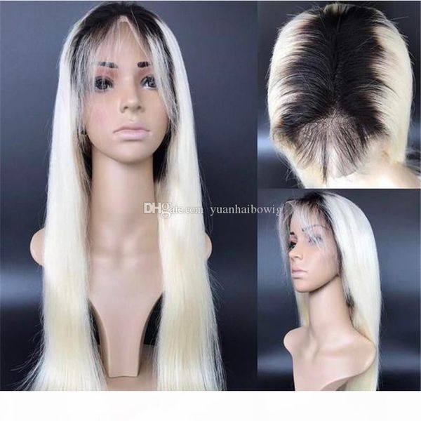 

парик волос платиновый блондин human 1b 60 silk straight virgin бразильский ombre фронта шнурка бесплатная доставка, Black;brown