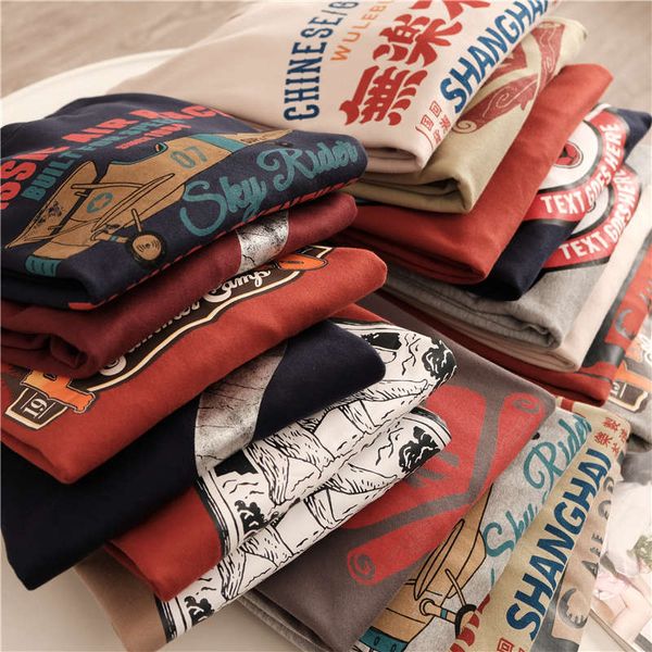 

two pieces of zhendian public praise hong kong tide printed couple's long sleeve sweater with full cotton 18 colors, Black