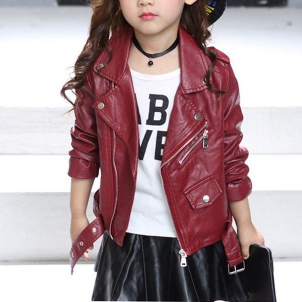 

kids pu jacket spring autumn children's motorcycle leather fashion pure color long sleeve outwear zipper girls coat cool#g30 201125, Blue;gray