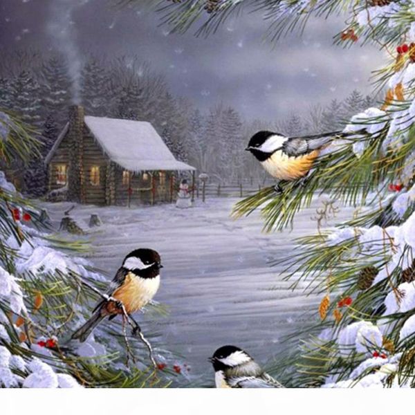 

diy birds embroidery diamond painting snow landscape cross stitch drill rhinestone mosaic decor rhinestones crafts