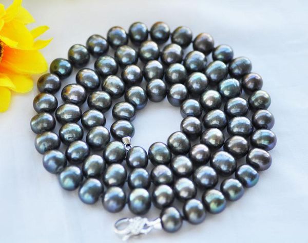 

chains p7458 17"-48" 12mm black round freshwater pearl necklace cz, Silver
