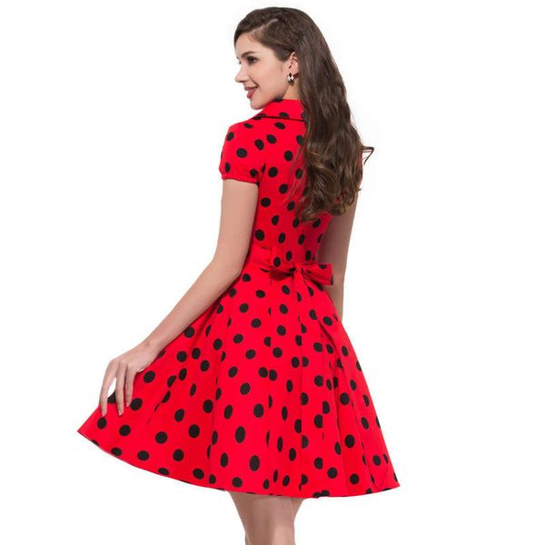 

2019 hepburn a-line skirt v-neck wave point short sleeve swing dress, Black;gray