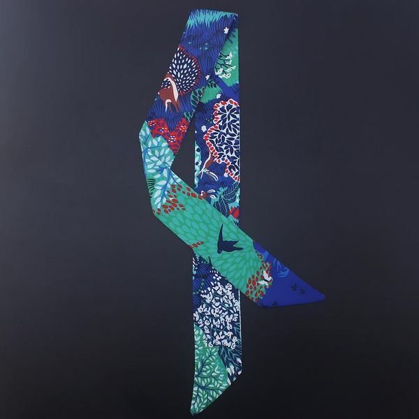 

fashion long skinny scarf women silk hair neck scarfs floral pattern female bag hand tie wrap ribbon tie headwear lady wmtksh, Blue;gray