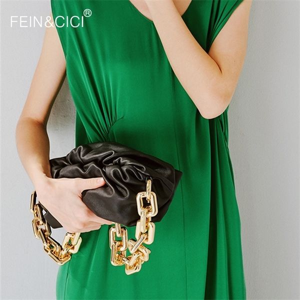 

thick gold chain designer shoulder bag dumpling clip purse bag women cloud underarm clutch pleated baguette pouch tote handbag c0121