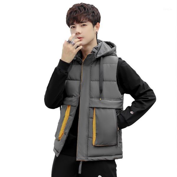 

vest men's jacket autumn and winter hooded big pockets coat thick sleeveless hombre casual thicken waistcoat1, Black;white