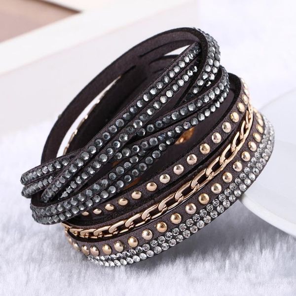 

factory5driwristband women new fashion dark buckleu leather wrap cuff punk rhinestone bracelet crystal bangle charm bracelets 10col