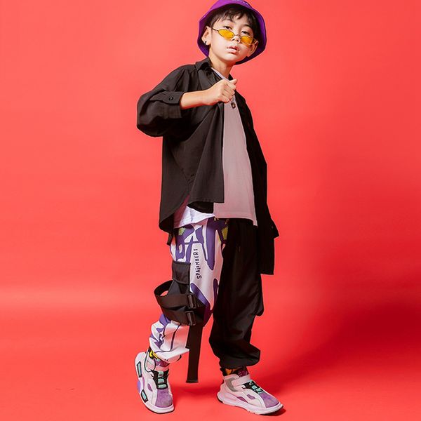 

street dance clothes for boys black stage costume fall hip hop dance clothing rave k-pop outfits fashion wear kids jogger jl1949, Black;red