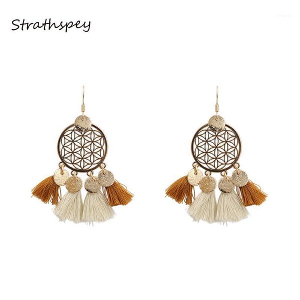 

dangle & chandelier strathspey 2021 fashion bohemia ear jewelry women gold color flower circle filigree metal disc fabric tassel drop earrin, Silver