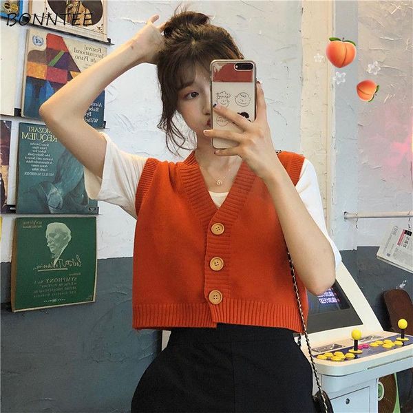 

women's vests cropped sweater vest women sweet candy color summer stylish single breasted vintage ladies knitwear all-match teens cloth, Black;white