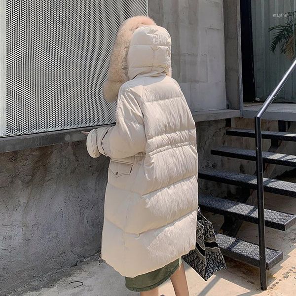 

white duck down coat big fur collar winter coat women down jacket korean warm parka puffer jacket casaco b19r02080yy13921, Black