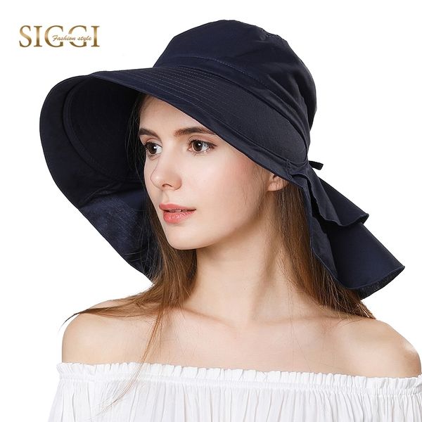 

fancet womens summer beach sun hats upf50+ uv cotton ponytail foldable string chin cord wide brim travel sun hats cap girl 69085 y200103, Blue;gray