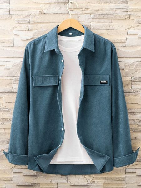 

men letter patched detail corduroy shirt without tee g5fu#, White;black