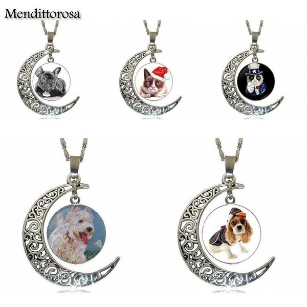

pendant necklaces ej glaze for women pet dog fashion glass cabochon moon necklace choker jewelry, Silver