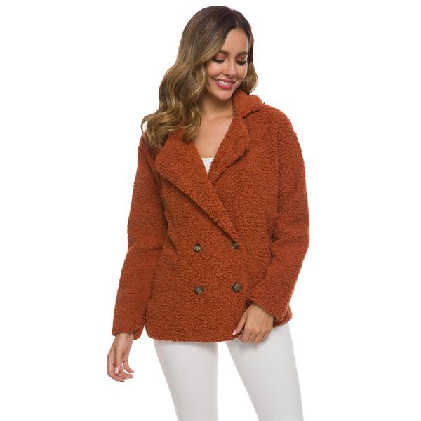 

женские куртки осень зимние толстые флисовые женщины пальто поворот воротник кнопка пальто и куртки плюс размер вершины, Black;brown