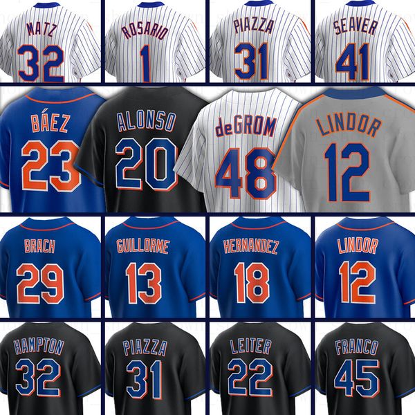 

48 jacob degrom baseball jerseys 20 pete alonso 31 mike piazza 12 francisco lindor 17 keith hernandez jeff mcneil edwin diaz 18 darryl straw, Blue;black