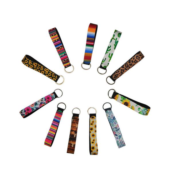 

factoryrvyobelt neoprene wrist wristlet keychain colourful printed sunflower strip leopard lanyard key ring long diving, Silver