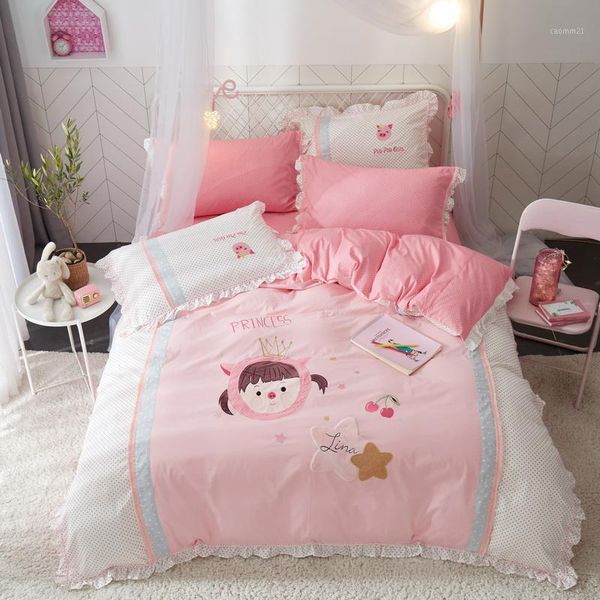 

new 3/4 pcs luxury comforter bedding sets girls boys bed linen cotton/embroidery duvet cover bed sheet pillowcases cover set1
