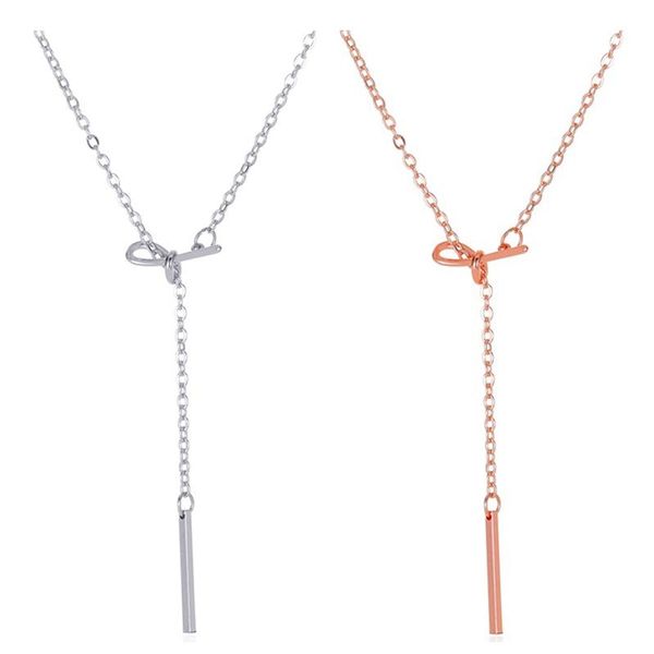 

personalized long knotted bow necklace bow neck necklace short chain clavicle girl simple, Golden;silver