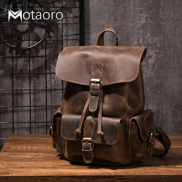 

crazy horse leather shoulder bag retro handmade ladies backpack shoulder diagonal travel college school bags for teenage girls