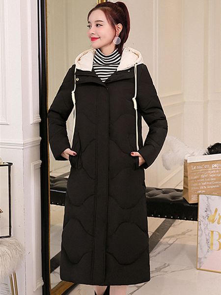 

coating section new slim slimming mode with hood down from cotton coated women's jacket long manga syc3, Black