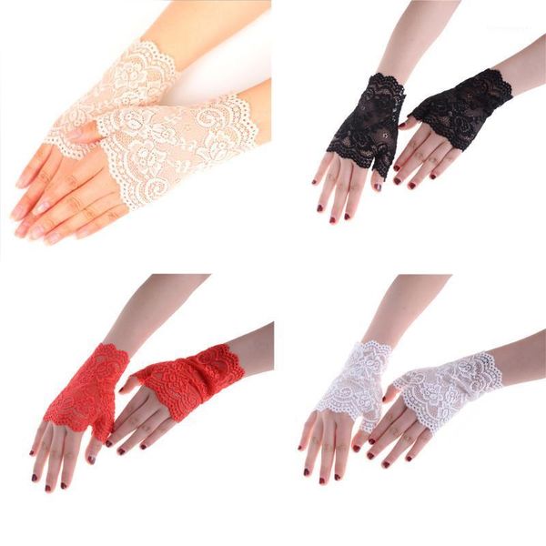 Five Fingers Luvas 4 cores charme Sexy Lady Mulheres de renda dirigindo protetora solar luvas de luvas de noiva Luvas de casamento1