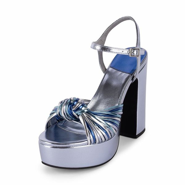 2022 nuovo stile signora pelle scamosciata sandali tacco alto in pelle da donna piattaforma incrociata peep-toe scarpe da festa di nozze colorate fibbia intrecciata patchwork argento